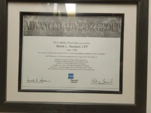 Advanced Advisor Group certificate of membership presented to Byron L. Studdard, CFP, June 1998