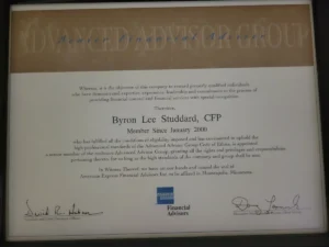Advanced Advisor Group certificate naming Byron Lee Studdard, CFP, a member since January 2000