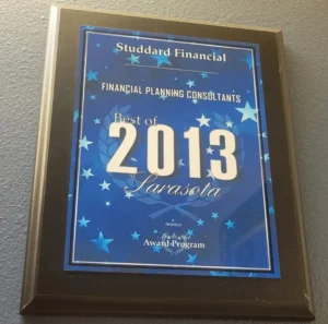 Best of Sarasota 2013 award presented to Studdard Financial by the Sarasota Award Program