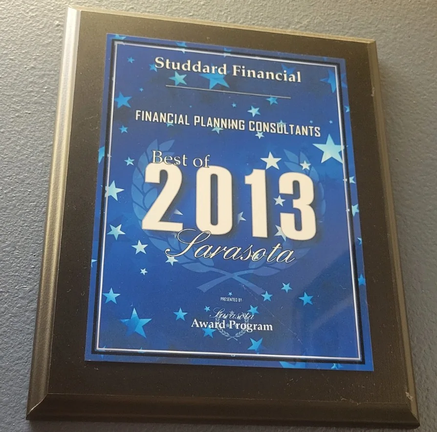 Best of Sarasota 2013 award presented to Studdard Financial by the Sarasota Award Program